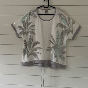 Chico’s Size 2 (US13/14) Palm Frond white gray & green satin trim drawst…